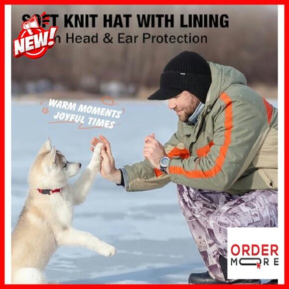 Fleece Lined Winter Beanie with Brim and Ear Flaps, Unisex Thermal Hat main image 4